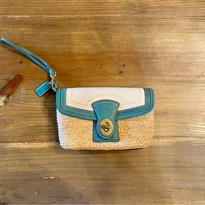 Coach wristlet, canvas, leather, & straw.